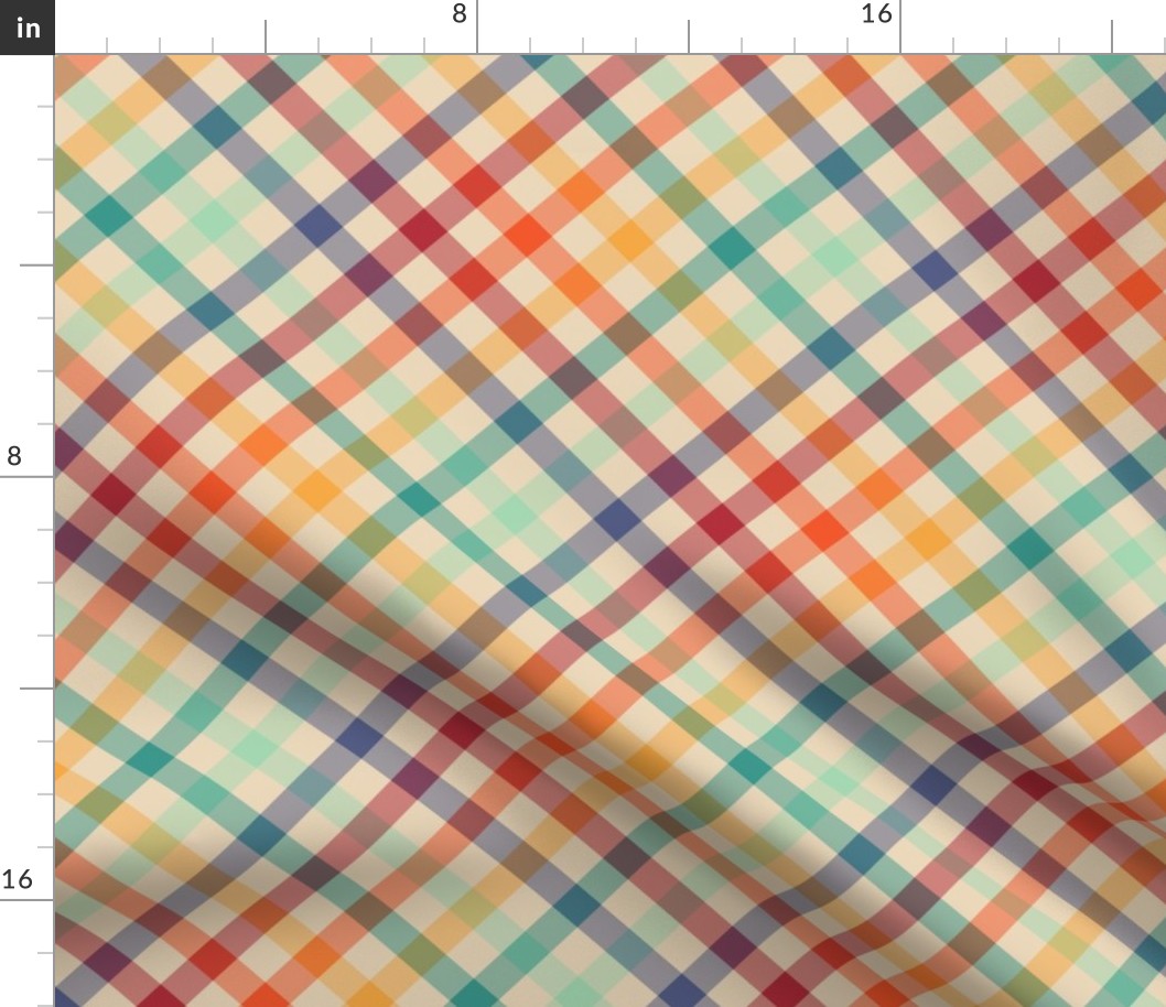 Light Diagonal Retro Rainbow Plaid - medium