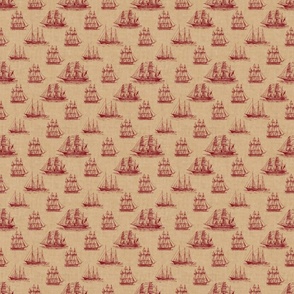 Vintage Sailing Ship Pattern in Burgundy and Sepia - Smaller