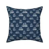 Ghost Ships - White Sailing Ships on Navy Blue