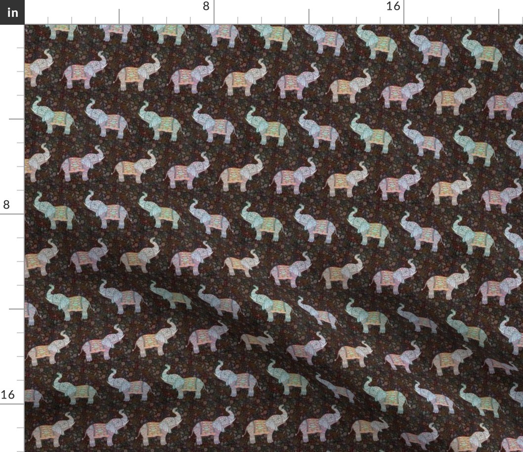 mini sweet pretty elephants on brown FLWRHT