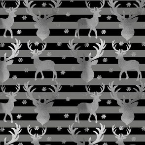Winter Deer- Silver Deer, Gray Stripes on Black