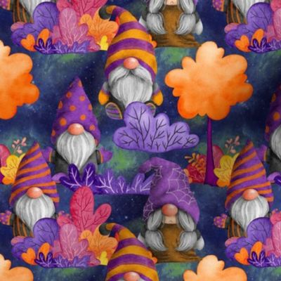 small HALLOWEEN GNOMES IN THE FOREST INDIGO BLUE FLWRHT