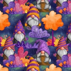 small HALLOWEEN GNOMES IN THE FOREST INDIGO BLUE FLWRHT