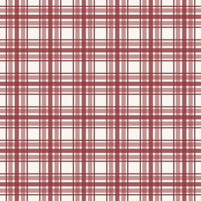farmhouse simple plaid, brick red on lighter cream, smaller 3 inch repeat