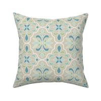 quatrefoil floral lattice, beige, blue, mint, aqua