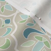 quatrefoil floral lattice, beige, blue, mint, aqua