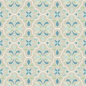 quatrefoil floral lattice, beige, blue, mint, aqua