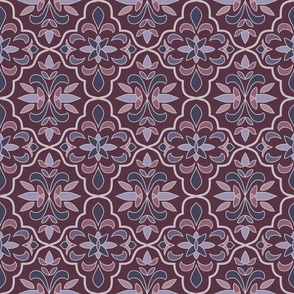 quatrefoil floral lattice, plum, mauve, pink