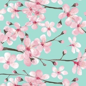 Wallpaper Cherry Blossoms Floral Lavender Pink Brown Green on Pearlized  Cream