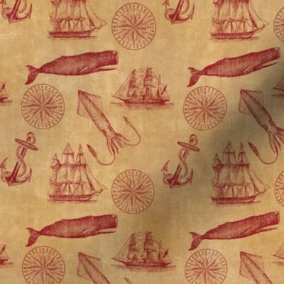 Nautical Pattern in Red and Sepia - smaller