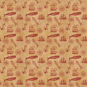 Nautical Pattern in Red and Sepia - smaller