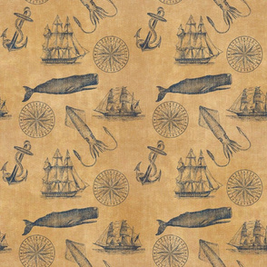 Nautical Pattern in Navy Blue and Sepia - Larger