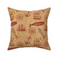 Nautical Pattern in Red and Sepia - Larger