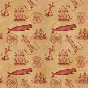 Nautical Pattern in Red and Sepia - Larger