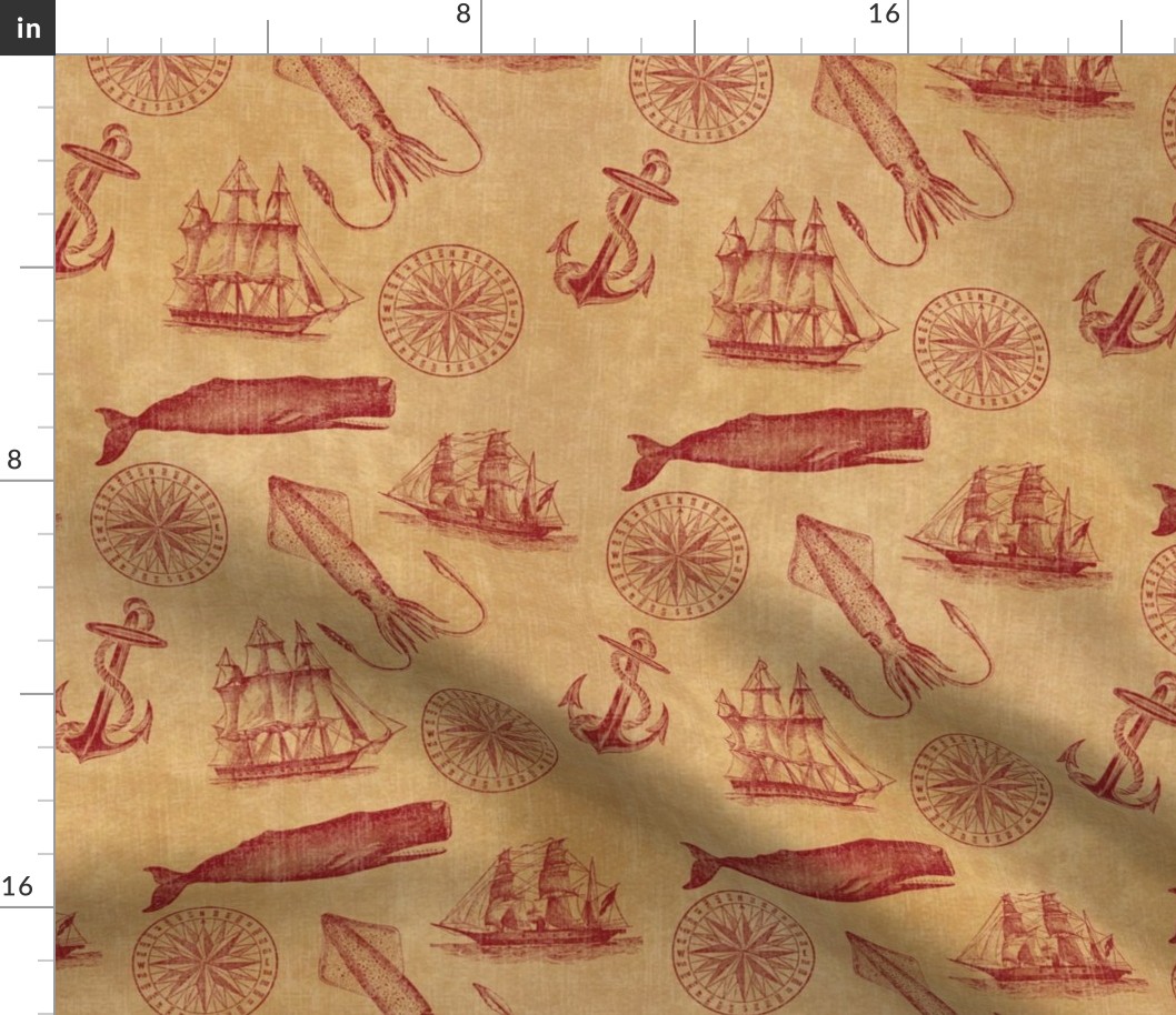 Nautical Pattern in Red and Sepia - Larger
