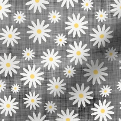 Flower Daisies on Dark Grey Linen