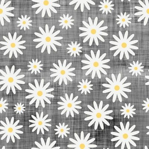 Flower Daisies on Dark Grey Linen