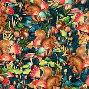 Squirrels in the Colorful Mushroom Forest
