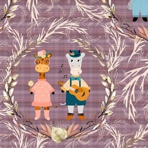 ROMANCE CUTE ANIMALS ON PLAID PURPLE GREY FLWRHT