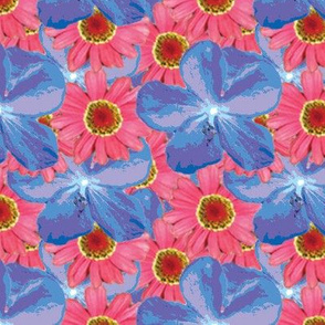 Blues and Pinks Water Color Floral Large