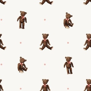 Teddy bears with peach bows