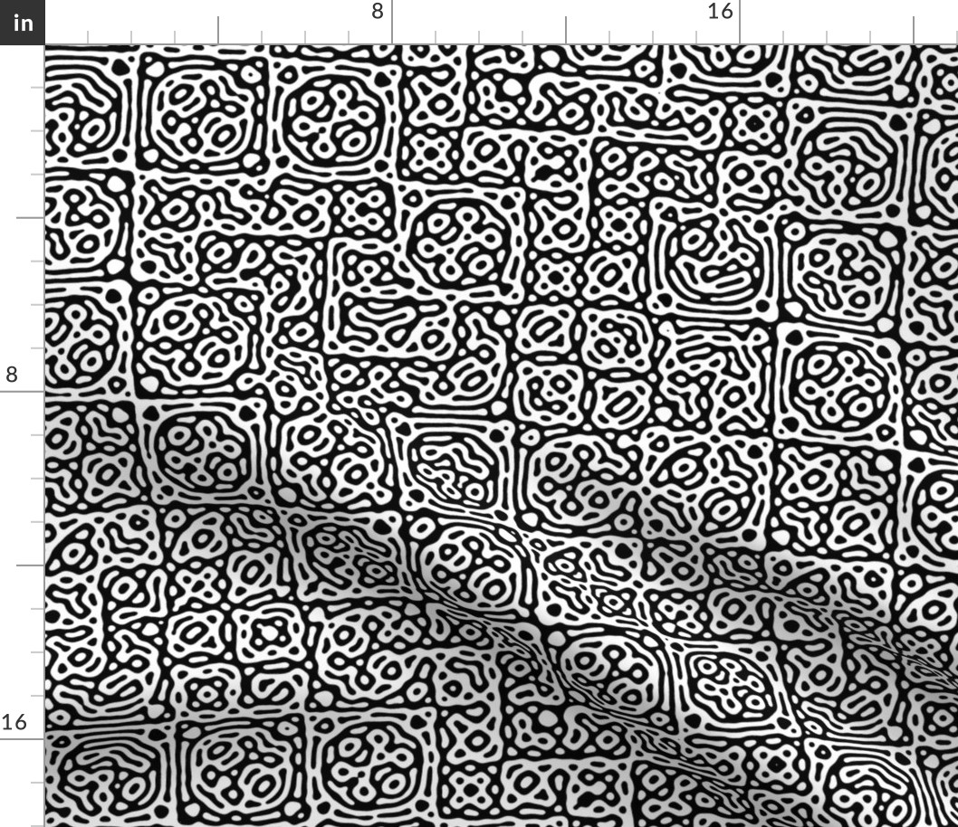 checkered mudcloth Turing pattern 4 - black and white