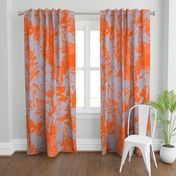 Orange Silver Gray Floral Abstract Oversize