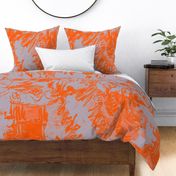 Orange Silver Gray Floral Abstract Oversize