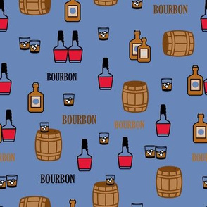 Bourbon Bottle  Whiskey Blue Background Smaller Design