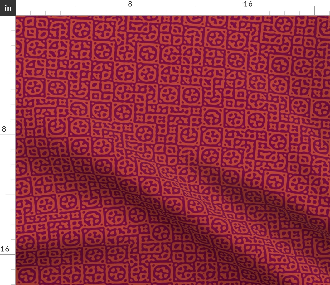 circles in squares in Moroccan red - Turing pattern 6