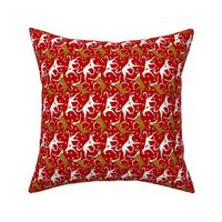 Tiny Trotting Ibizan hounds and paw prints - red