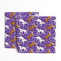 Trotting Ibizan hounds and paw prints - purple