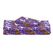 Trotting Ibizan hounds and paw prints - purple