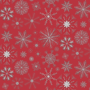 Silver Snowflakes on Red