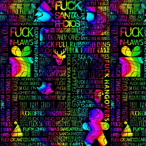 Fuck Christmas, rainbow on black tea towel