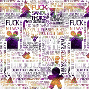 Fuck Christmas, purple distortions on white tea towel