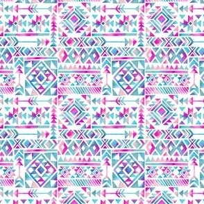 Tribal Summer /  Pink Turquoise on White Background / Micro Scale XS