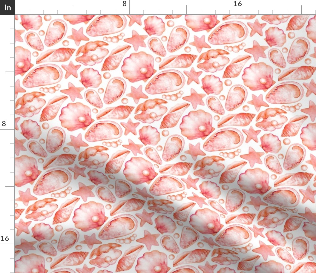 Coral Pink Watercolor Beach Treasures - medium