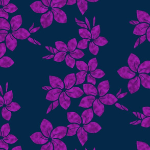 Midnight Plumeria Flower-violet on navy