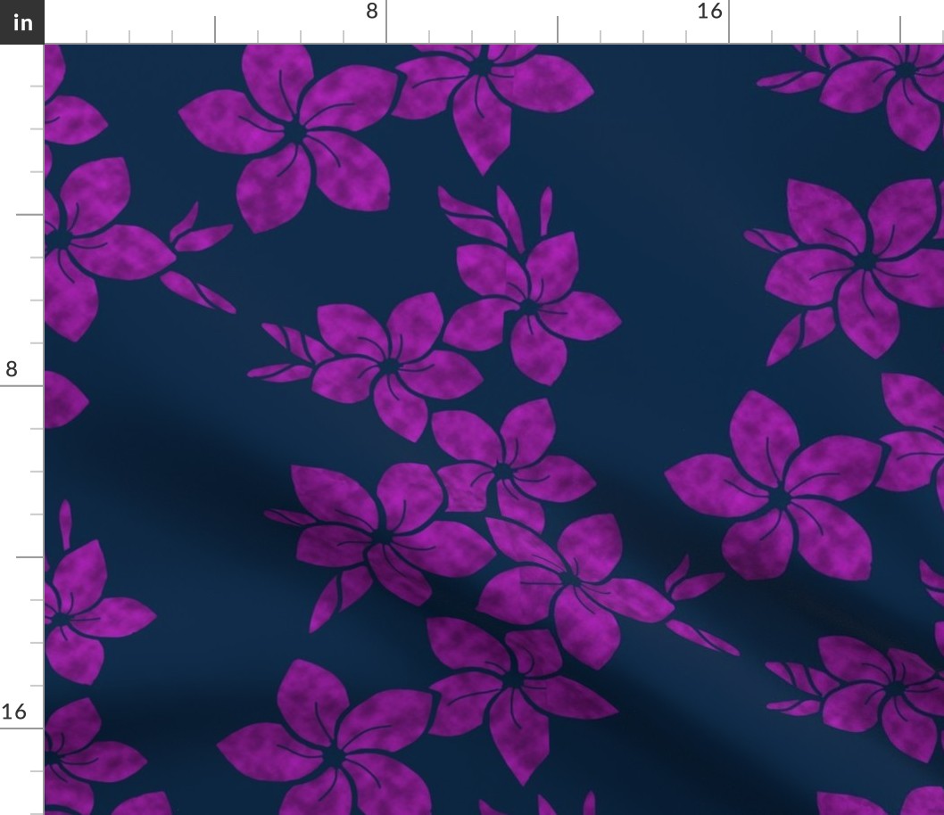 Midnight Plumeria Flower-violet on navy