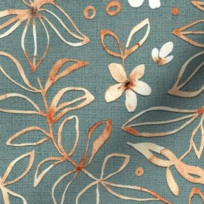 Flowers and seeds (copper teal) large scale