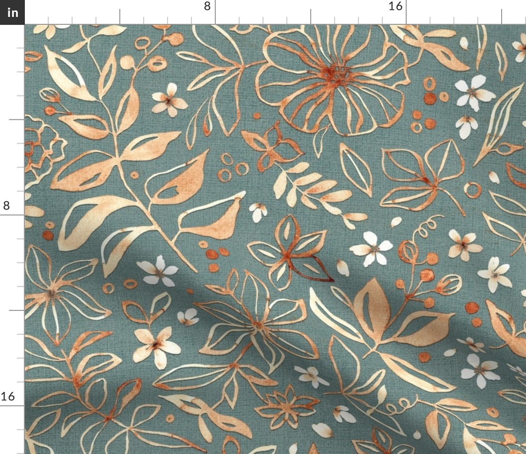 Flowers and seeds (copper teal) large scale