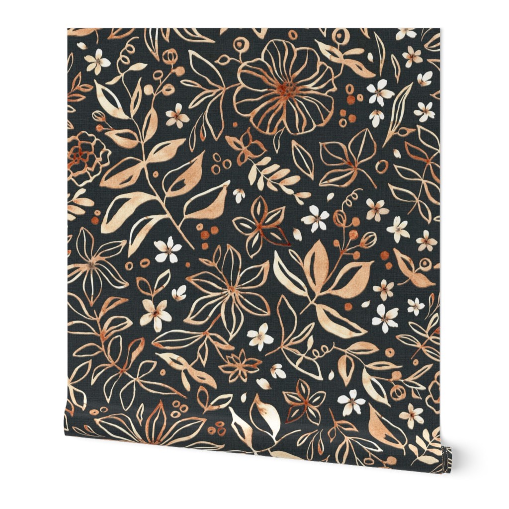 Flowers and seeds (copper black) large scale