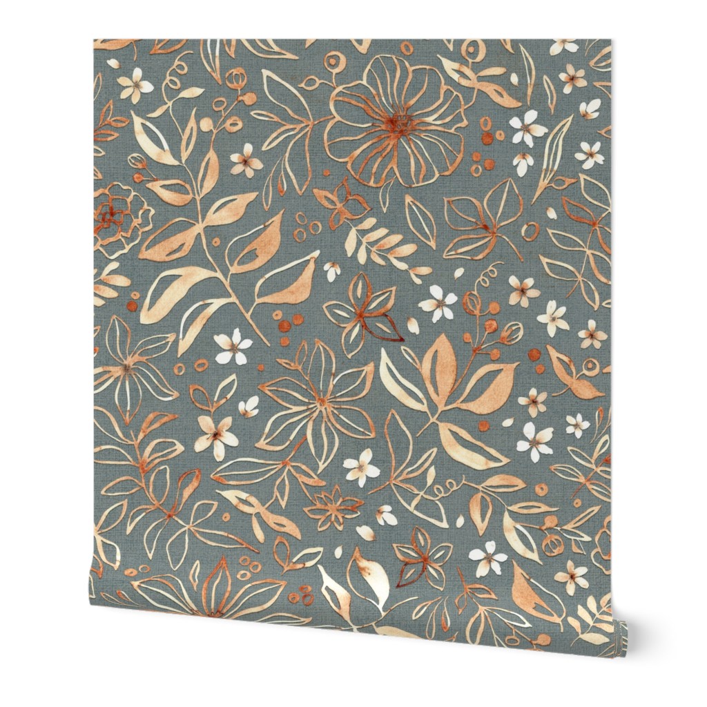 Flowers and seeds (copper gray) large scale