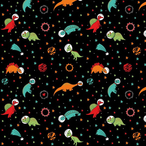 colorful astronaut dinosaurs on black