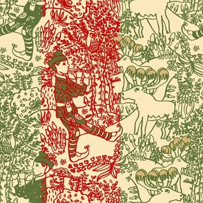 Whimsical leprechaun (blockprint) green/red 