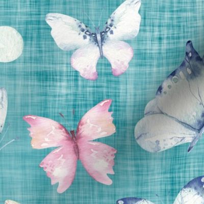 butterfly teal linen