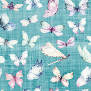 butterfly teal linen