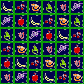 Fruit Single Line Dark Blue and green with white outline