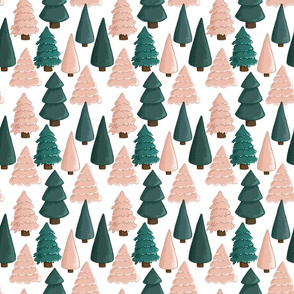 Pink and Green Christmas Trees On White